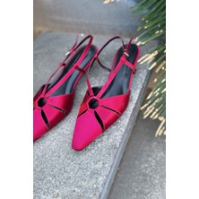 Ozeras Saten Bordo Kısa Topuklu Stiletto
