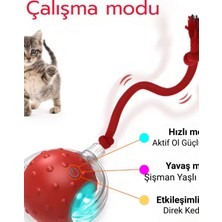Vetribal Akıllı Kedi Oyuncağı, USB Şarjlı, LED Işıklı, 3 Modlu, Otomatik Yuvarlanan Top