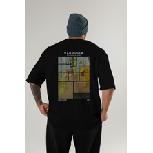 Van Gogh Arka Baskılı Oversize T-Shirt Erkek Kadın Bisiklet Yaka Pamuk Tişort