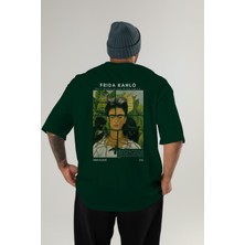 Frida Kahlo Arka Baskılı Oversize T-Shirt Erkek Kadın Bisiklet Yaka Pamuk Tişort