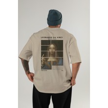 Salvador Mundi Arka Baskılı Oversize T-Shirt Erkek Kadın Bisiklet Yaka Pamuk Tişort