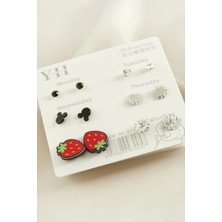 12 Adet Çilek Metal Taşlı Küpe