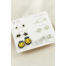 12 Adet Emoji Metal Taşlı Küpe