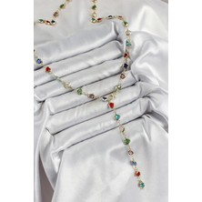 Pirinç Gold Renk Karışık Renk Zirkon Taşlı Kalpli Y Kadın Kolye