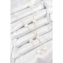 Pirinç Incili Kalp Figürlü Y Model Gold Renk Kadın Kolye