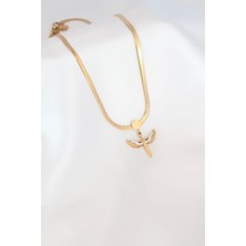 Mikail Figür Zirkon Taş Detay Gold Renk Çelik Italyan Zincir Kadın Kolye