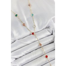 Pirinç Asorti Model Gold Renk Zirkon Taşlı Y Kolye