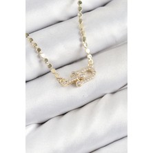 Pirinç Zirkon Taşlı Tifany Model Ezme Zincir Gold Renk Kadın Kolye