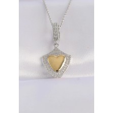 316L Çelik Zincir Gümüş Renk Zirkon Taşlı Tasarım Altın Renk Kalp Kolye