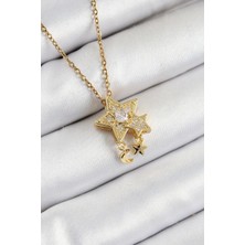 316L Çelik Zirkon Taşlı Sallantılı Yıldız Model Gold Renk Kadın Kolye