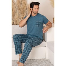 Ercan Erkek Kısa Kol Uzun Alt Ekose Desenli Yeşil Pijama Takımı