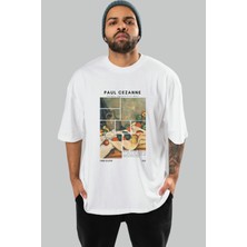 Paul Cezanne Curtain Ön Baskılı Oversize T-Shirt Erkek Kadın Bisiklet Yaka Pamuk Tişort