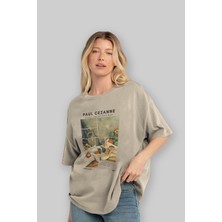 Paul Cezanne Curtain Ön Baskılı Oversize T-Shirt Erkek Kadın Bisiklet Yaka Pamuk Tişort
