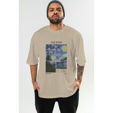Van Gogh The Starry Night Ön Baskılı Oversize T-Shirt Erkek Kadın Bisiklet Yaka Pamuk Tişort