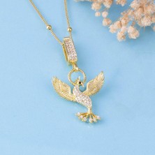 Gümüş Pazarım Beyaz Taşlı Altın Kaplama 925 Ayar Gümüş Anka Kuşu Gümüş Kolye