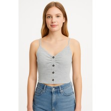 Zerva Queen Düğme Detaylı Çıkarılabilir Pedli Crop