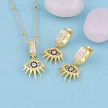 Gümüş Pazarım Altın Kaplama 925 Ayar Gümüş Top Zincirli Anka Kuşu Kolye Küpe Set