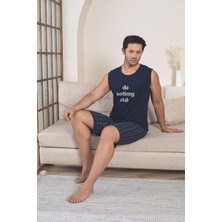 Ercan Erkek Sıfır Kol Şortlu Lacivert Ekoseli Pijama Takımı