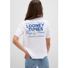 Mavi Bugs Bunny Baskılı Beyaz Tişört 1613667-620
