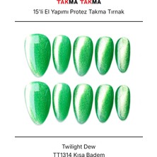 Takma Takma 15'li Yeşil Kısa Badem TT1314 Tekrar Kullanılabilir El Yapımı Protez Takma Tırnak - Yeşil-L