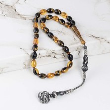 Gümüş Pazarım Gümüş Kazaz Püsküllü Beyzi Kesim Çift Renk Kehribar Tesbih