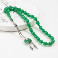 Yeşil Arpa Taneli Gümüş Imameli Kehribar Tesbih