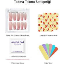 Takma Takma 10'lu Pembe Uzun Balerin TT1234 Tekrar Kullanılabilir El Yapımı Protez Takma Tırnak - Pembe-S