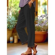Sosostyle Kadın Beli Lastikli Bağcıklı Cep ve Pantolon Ucu Güpür Detaylı Pantolon
