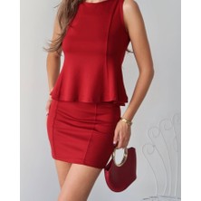 Ag Shoppings Kadın Modal Kumaş Volanlı Mini Etek Takım