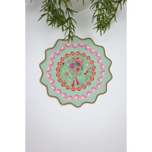 Love Bloom Kalpli Renkli Çiçekli Yeşil Nakış Kenar Kokteyl Peçetesi 1 Adet