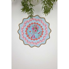 Love Bloom Kalpli Renkli Çiçekli Mavi Nakış Kenar Kokteyl Peçetesi 1 Adet