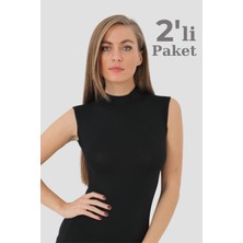 Arma Yıldız 2 Adet Siyah Bambu Kadın Balıkçı Yaka Sıfır Kol Body Boğazlı Kolsuz Badi