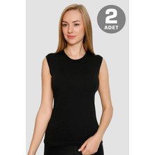 Arma Yıldız Kadın Pamuklu Likralı Bisiklet Yaka Kolsuz Tişört Siyah 2'li Paket