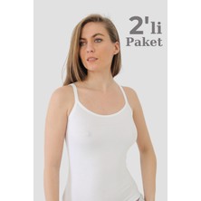 Arma Yıldız 2 Adet Beyaz Kadın Bambu Atlet Kalın İp Askı Yumuşak Esnek