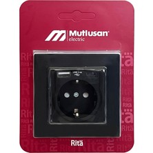 Mutlusan Rita Siyah USB + Type-C Topraklı Priz - 2.4A Hızlı Şarjlı