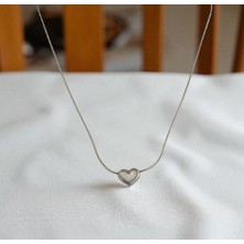 Kadın Sedef Taşlı Kalp Detaylı Çelik Kolye