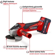 Einhell Akülü Avuç Taşlama TC-AG 18/115 Li Kit Power X-Change (18 V, 115 mm disk çapı, 28 mm kesme derinliği, softstart, 4.0 Ah akü ve şarj cihazı dahil) - 4431133