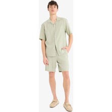 DeFacto Relax Fit Beli Bağcıklı Keten Karışımlı Bermuda Şort D9913AX25AU