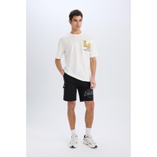 DeFactoFit NBA Los Angeles Lakers Standart Fit Kargo Cepli Kısa Paça Şort B3920AX25SP