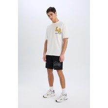 DeFactoFit NBA Los Angeles Lakers Standart Fit Kargo Cepli Kısa Paça Şort B3920AX25SP