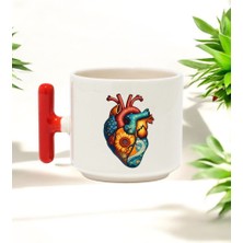 Organ Tasarımlı Kırmızı T Kulplu Seramik Baskılı Kupa Bardak 250 ml
