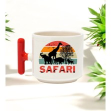 Safari Tasarımlı Kırmızı T Kulplu Seramik Baskılı Kupa Bardak 250 ml