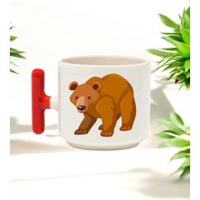 Ayı Tasarımlı Kırmızı T Kulplu Seramik Baskılı Kupa Bardak 250 ml