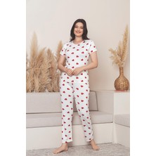 Charme Kadın Kısa Kol Uzun Alt Kalp Desenli Romantik Pijama Takımı
