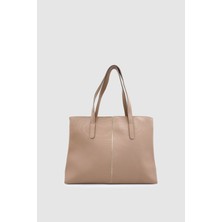 Stely Mat Görünümlü Dikiş Detaylı Büyük Boy Omuz Çantası Vizon