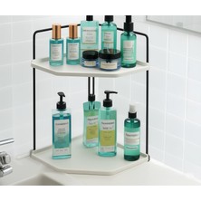 Okay Takı Ve Makyaj Malzemesi Organizeri - 2 Katlı Banyo Kozmetik Takı Düzenleme Standı - Servislik Dekoratif 2 Katlı Raf | Çok Amaçlı Organizer Paslanmaz Çelik & Ahşap Stand