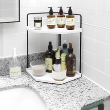 Okay Takı Ve Makyaj Malzemesi Organizeri - 2 Katlı Banyo Kozmetik Takı Düzenleme Standı - Servislik Dekoratif 2 Katlı Raf | Çok Amaçlı Organizer Paslanmaz Çelik & Ahşap Stand