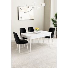 Mabel Beyaz 80X132 Açılabilir Mdf Masa Yemek Odası Takımı, Mutfak Takımı 4 Adet Sandalye