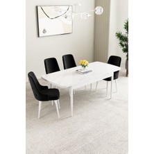 Mabel Beyaz 80X132 Açılabilir Mdf Masa Yemek Odası Takımı, Mutfak Takımı 4 Adet Sandalye