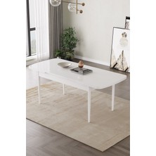 Mabel Beyaz 80X132 Açılabilir Mdf Masa Yemek Odası Takımı, Mutfak Takımı 4 Adet Sandalye